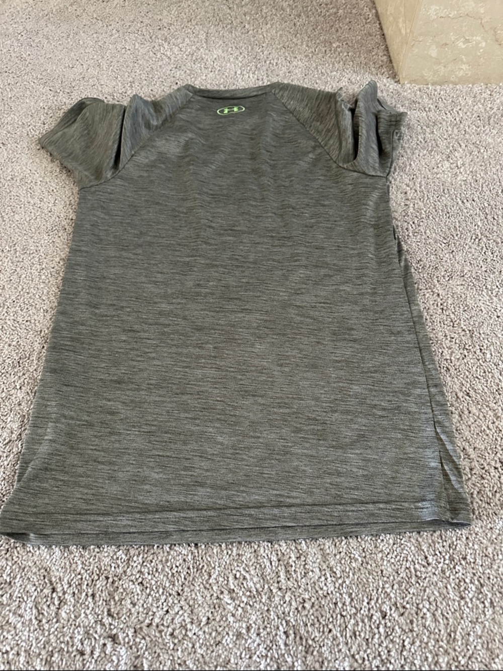 Under Armour Gray Tee and Olive Shorts with Neon Green Logo - Picture 5 of 10